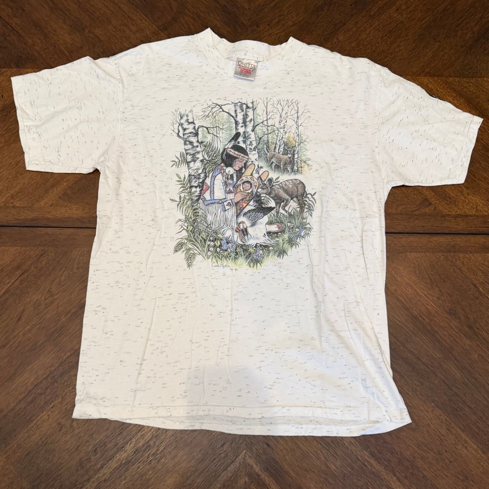 Vintage 1994 Carol Martin Native American Art T-Shirt Oklahoma Oneita Large L